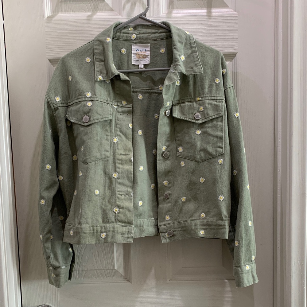 Floral Olive Green Jean Jacket